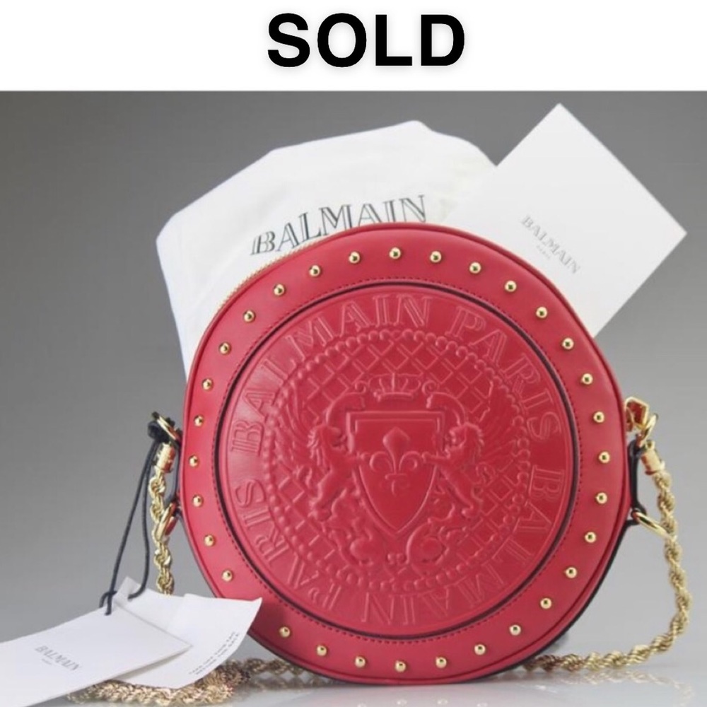Balmain Disco Embossed Leather Shoulder Bag